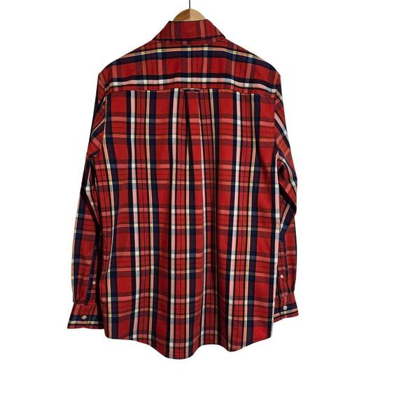 Chaps Button Down Plaid Shirt Orange Blue Long Sleeve Rustic Men's Sz Medium - Picture 2 of 8